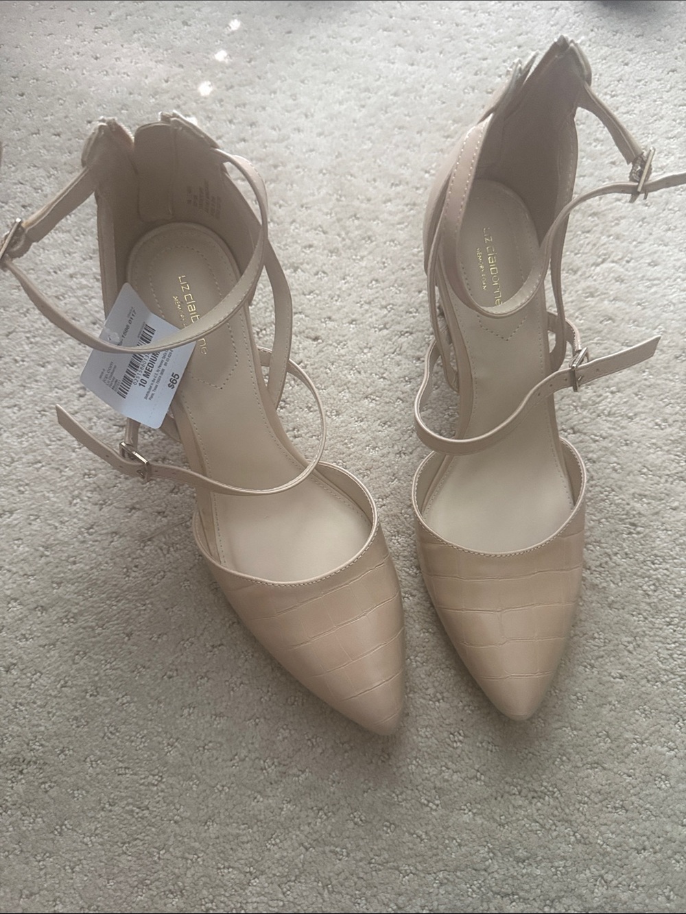 Liz Claiborne Nude Croc-Embossed Pointed Toe Ankle-Strap Heels